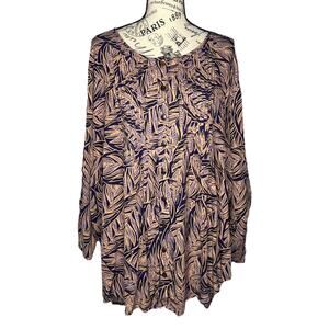 Avenue SIZE 26/28 Leaf Patterned Button Up Top Olivia Pintuck Shirt Blouse